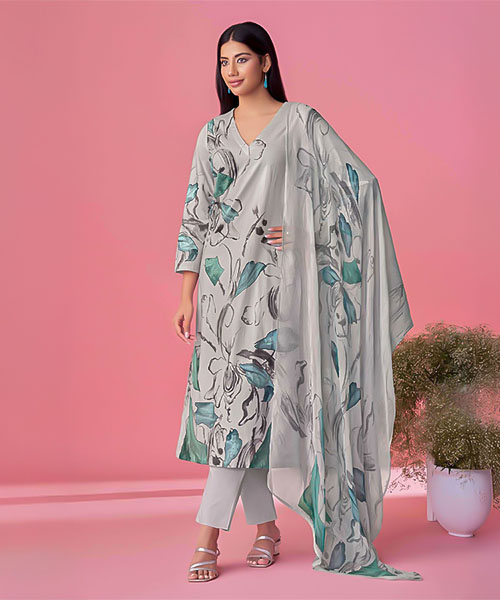 Grey Cotton Lawn Casual Wear Salwar Kameez in delhi