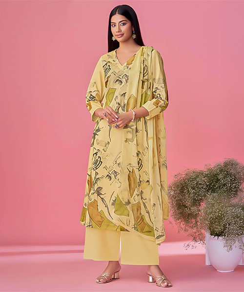 Yellow Cotton Lawn Casual Wear Salwar Kameez in delhi