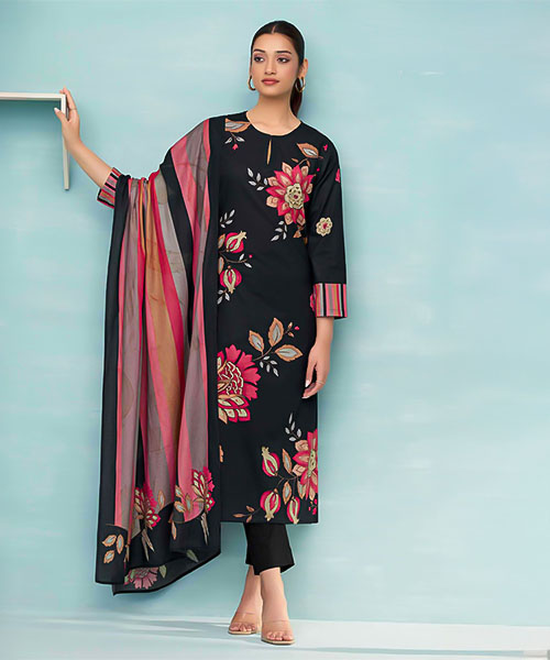 Black  Cotton Lawn Casual Wear Salwar Kameez