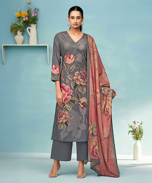 Grey  Cotton Lawn Casual Wear Salwar Kameez