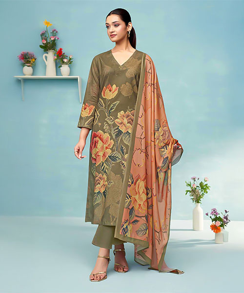 Green Cotton Lawn Casual Wear Salwar Kameez