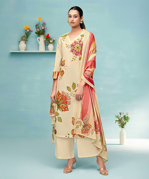 White Cotton Lawn Casual Wear Salwar Kameez