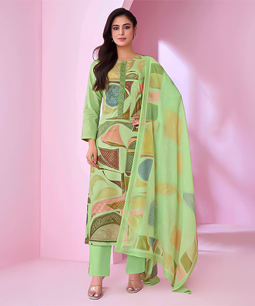 Green  Cotton Lawn Casual Wear Salwar Kameez in cardiff