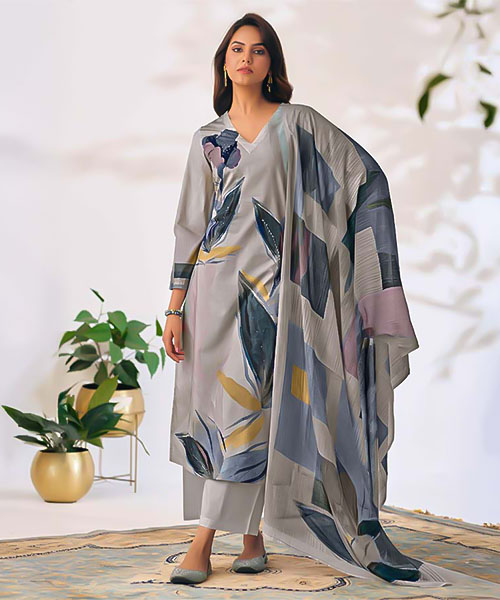 Grey Cotton Casual Wear Salwar Kameez in ipswich