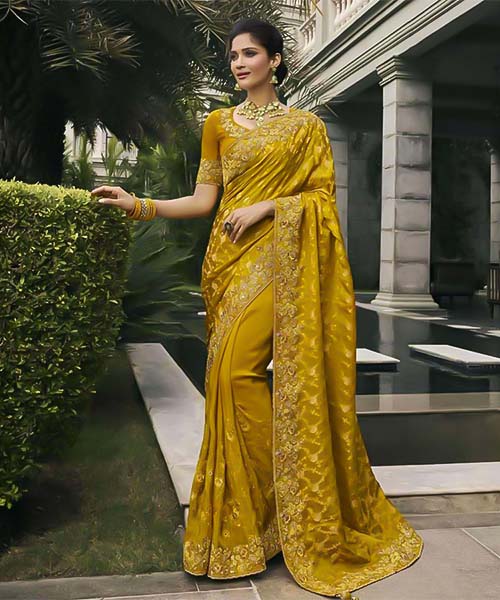 Yellow Tissue Silk Designer Saree in tucson