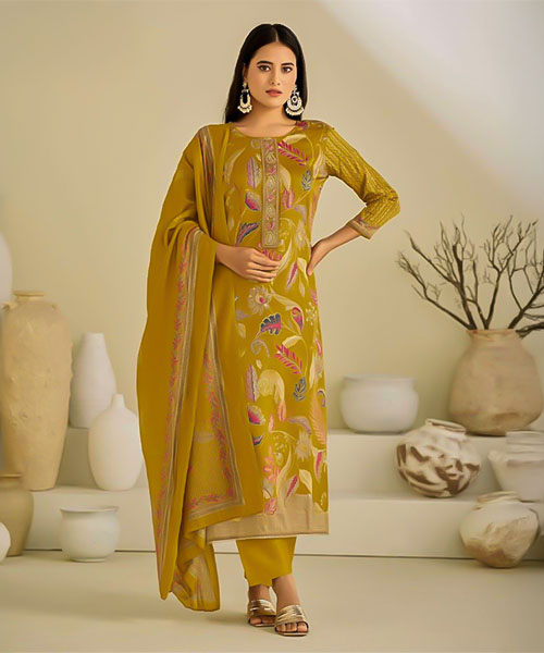 Yellow Jam Satin Casual Wear Salwar Kameez