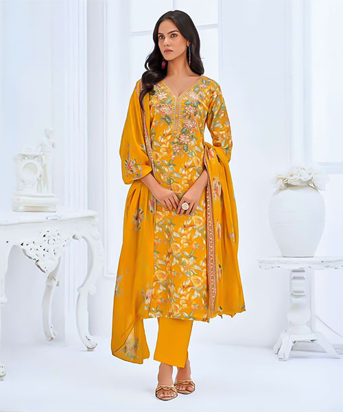 Yellow Cotton Casual Wear Salwar Kameez