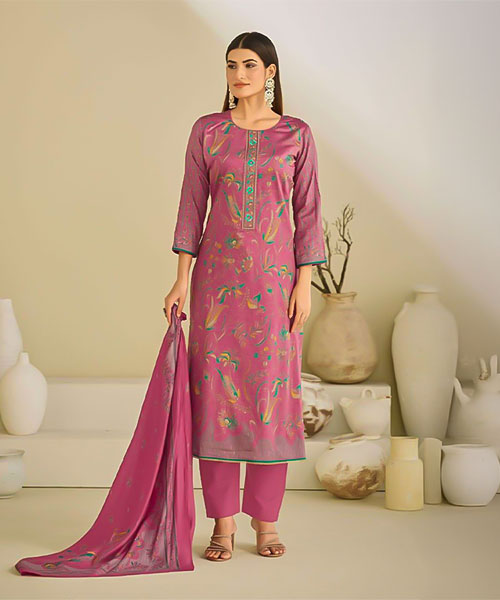 Pink  Jam Satin Casual Wear Salwar Kameez in oxford