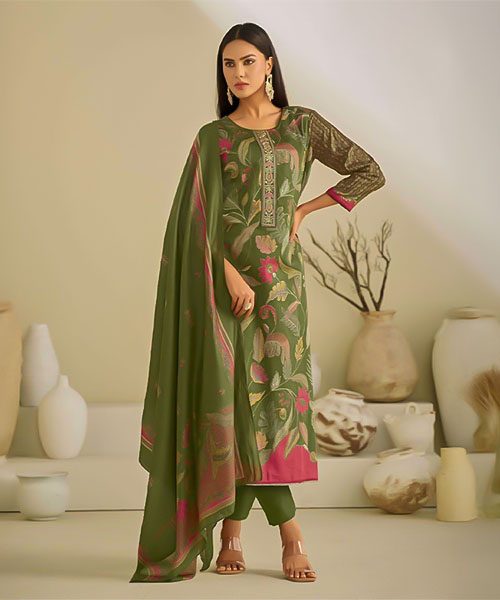 Green  Jam Satin Casual Wear Salwar Kameez in oxford