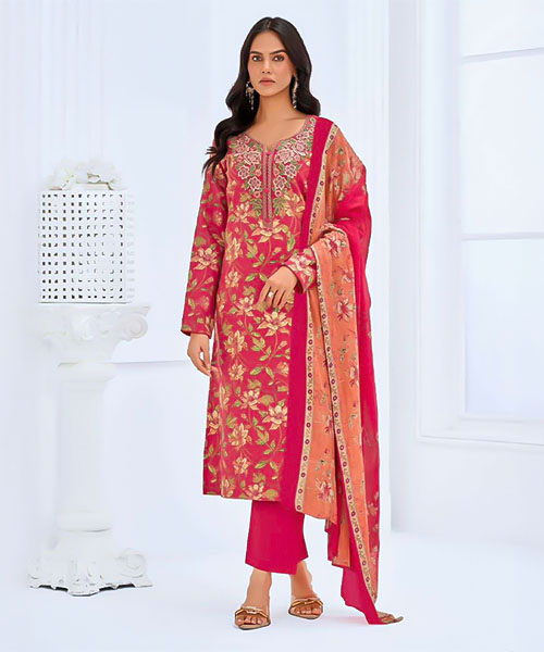 Red  Cotton Casual Wear Salwar Kameez