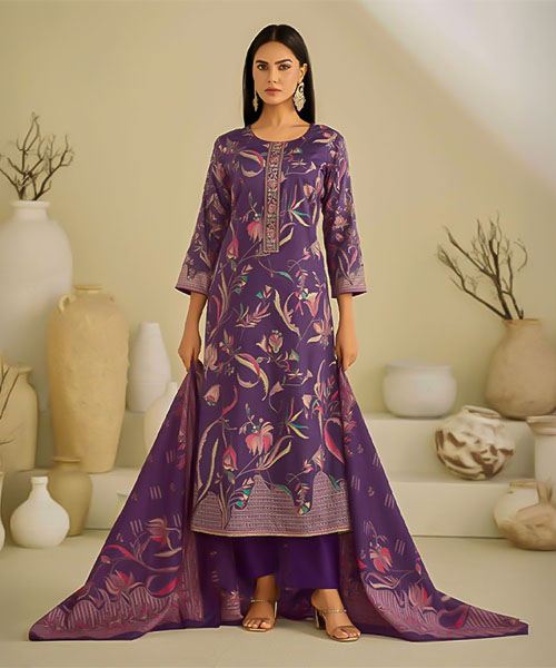 Violet Jam Satin Casual Wear Salwar Kameez in oxford