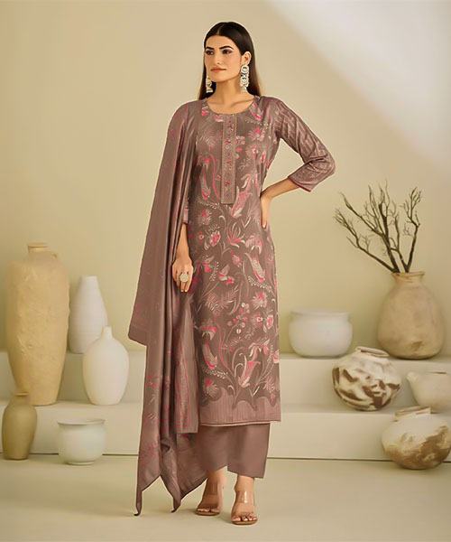 Brown Jam Satin Casual Wear Salwar Kameez in oxford