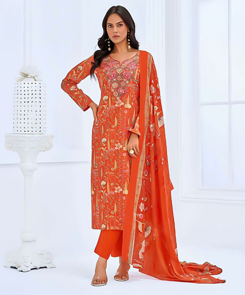 Orange  Cotton Casual Wear Salwar Kameez