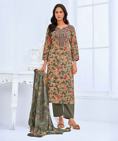Green  Cotton Casual Wear Salwar Kameez