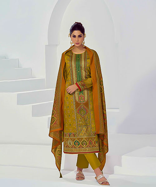 Yellow  Jam Satin Casual Wear Salwar Kameez