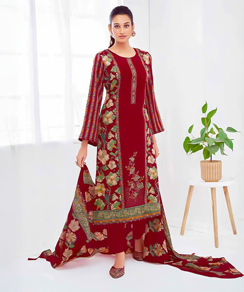 Red  Jam Satin Casual Wear Salwar Kameez