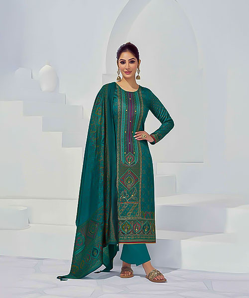 Cyan Jam Satin Casual Wear Salwar Kameez