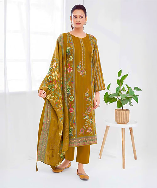 Yellow Jam Satin Casual Wear Salwar Kameez