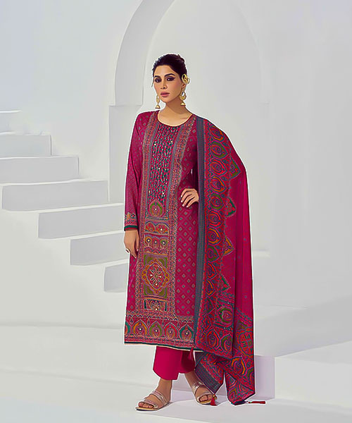 Red Jam Satin Casual Wear Salwar Kameez