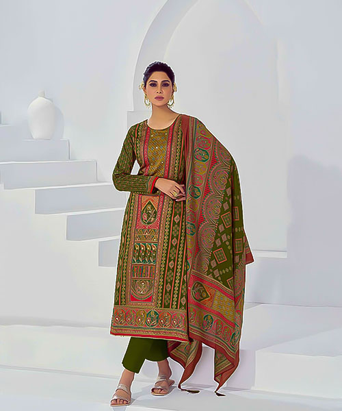 Green Jam Satin Casual Wear Salwar Kameez