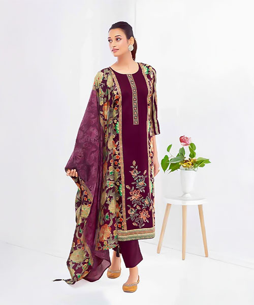 Violet Jam Satin Casual Wear Salwar Kameez in lichfield