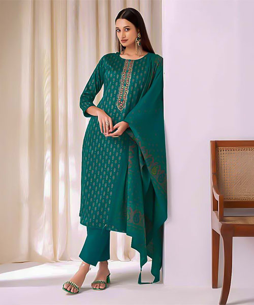 Green  Jam Satin Casual Wear Salwar Kameez in oxford