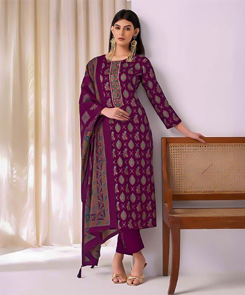 Violet Jam Satin Casual Wear Salwar Kameez in oxford