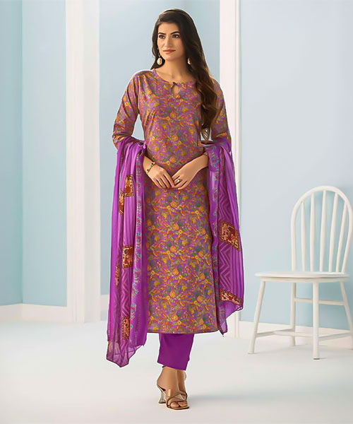 Purple  Cambric Cotton Casual Wear Salwar Kameez in india