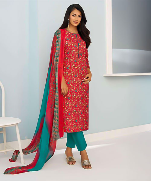 Red  Cambric Cotton Casual Wear Salwar Kameez in india