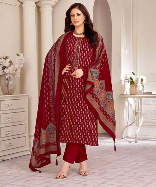 Red  Jam Satin Casual Wear Salwar Kameez