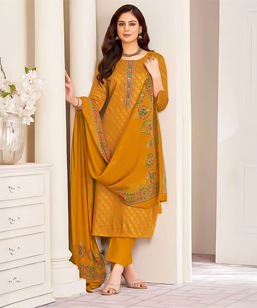 Yellow Jam Satin Casual Wear Salwar Kameez in lichfield