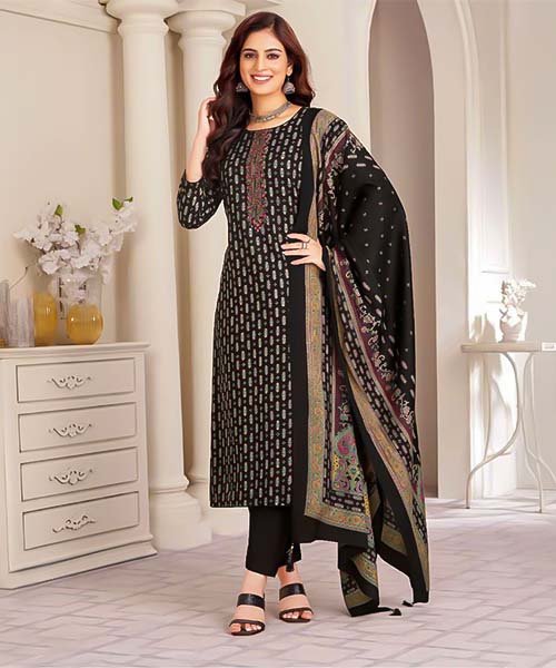 Black  Jam Satin Casual Wear Salwar Kameez