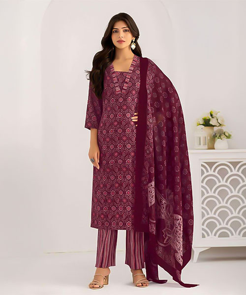 Red  Cotton  Casual Wear Salwar Kameez