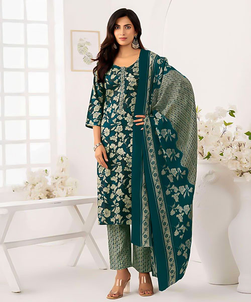 Green  Cotton  Casual Wear Salwar Kameez