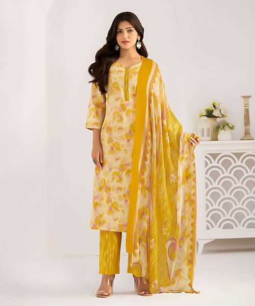 Yellow Cotton  Casual Wear Salwar Kameez