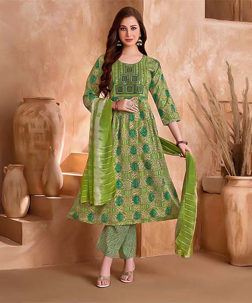 Green  Viscose Printed Salwar Kameez in oxford