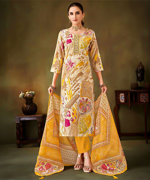 Yellow Muslin Casual Wear Salwar Kameez in denver