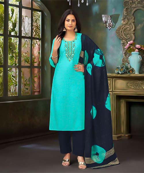 Cyan Vertican Silk Casual Wear Salwar Kameez in united kingdom