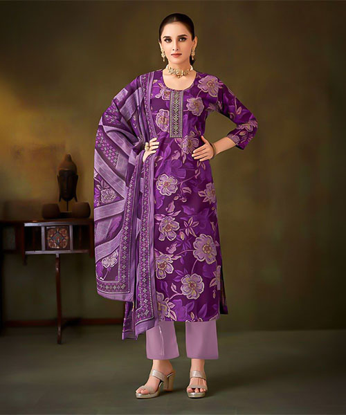 Purple Muslin Casual Wear Salwar Kameez in denver