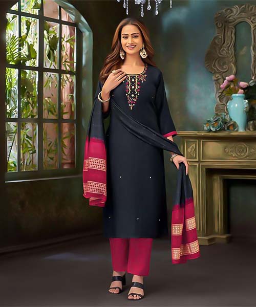 Black Vertican Silk Casual Wear Salwar Kameez in united kingdom