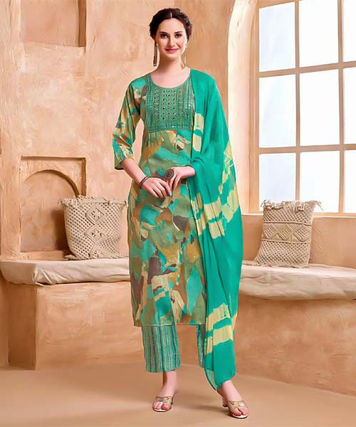 Green  Rayon Casual Wear Salwar Kameez in ipswich
