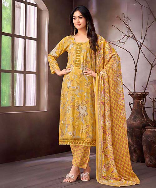 Yellow Rayon Capsule Printed Salwar Kameez in mumbai