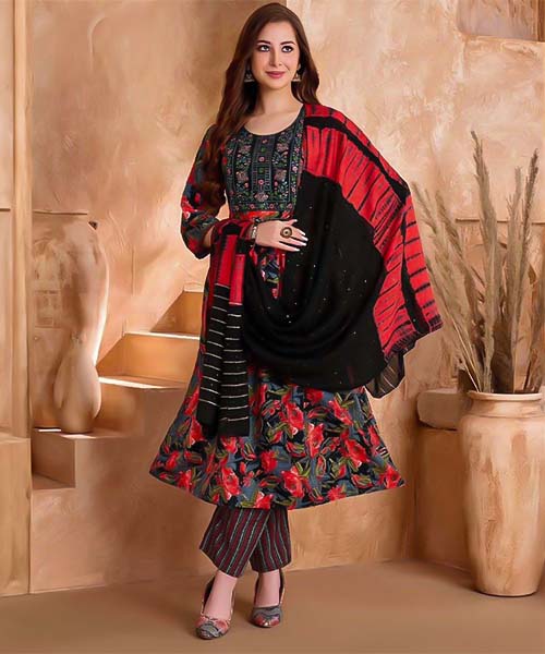 Red  Viscose Printed Salwar Kameez in oxford