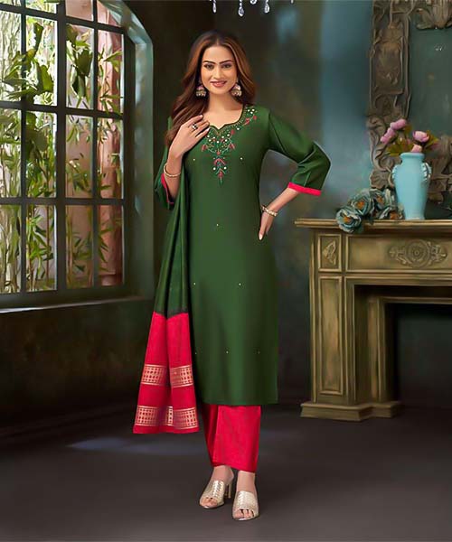 Green  Vertican Silk Casual Wear Salwar Kameez in united kingdom