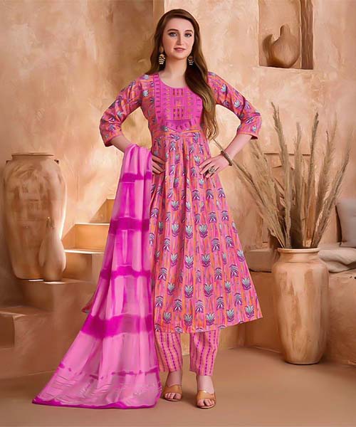 Purple  Viscose Printed Salwar Kameez in oxford