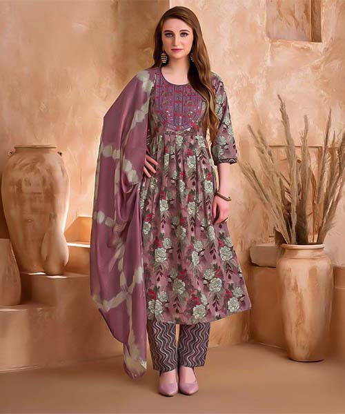Purple  Viscose Printed Salwar Kameez in oxford