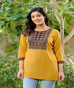 Yellow Rayon Casual Kurtis