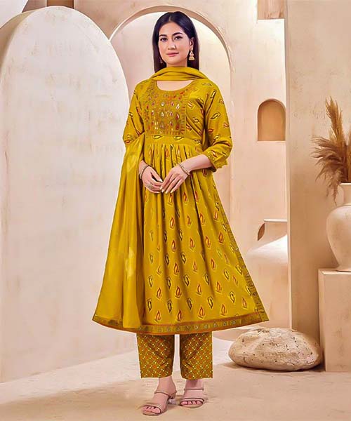 Yellow Capsule Rayon Casual Wear Salwar Kameez in northampton