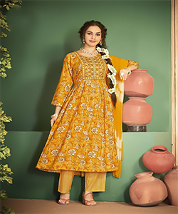 Yellow Rayon Anarkali Suit