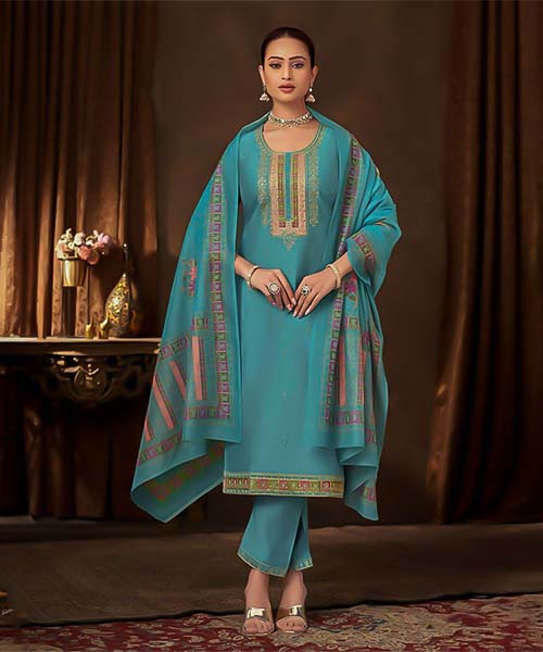 Sky Blue Roman Casual Wear Salwar Kameez